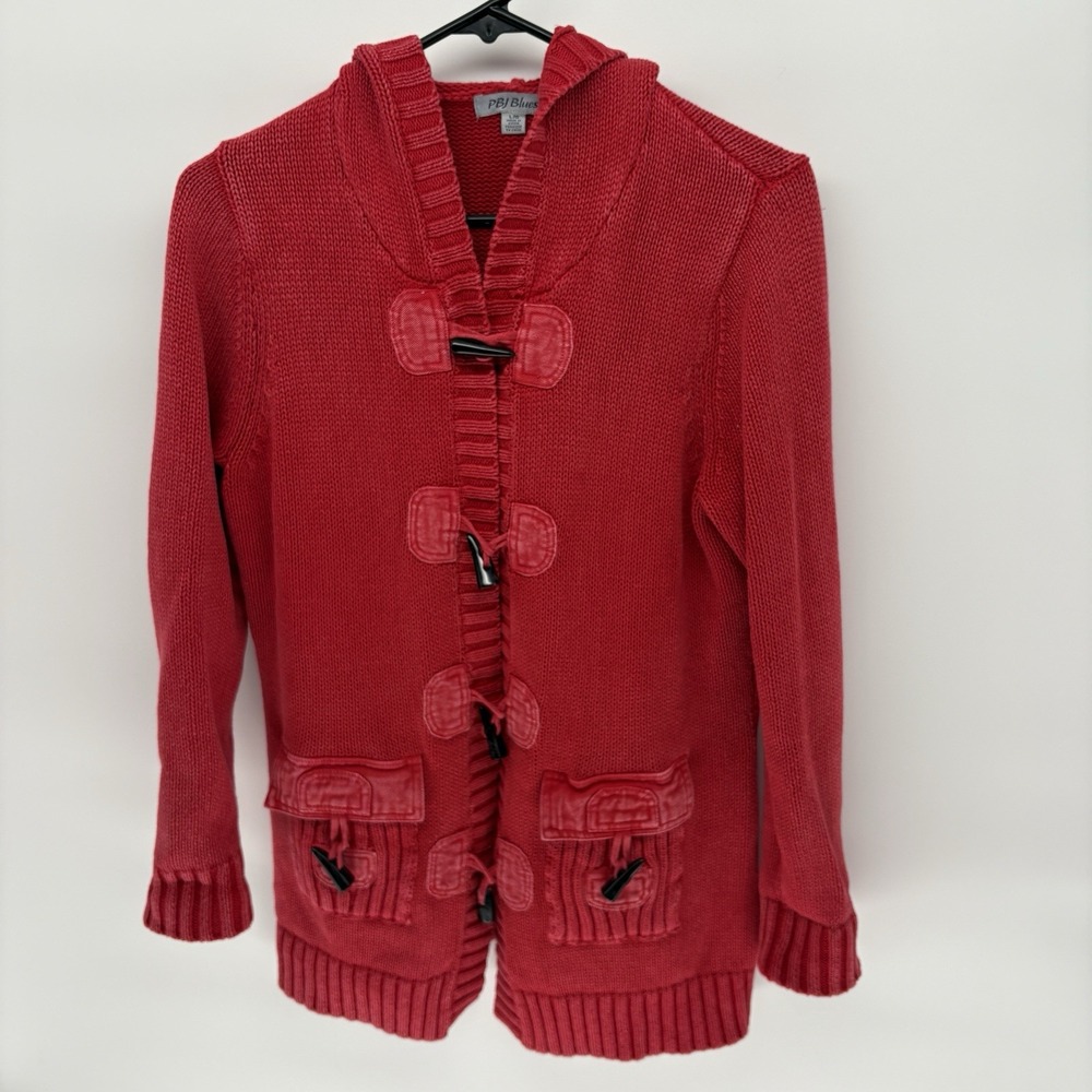 P.J. Basics Red Hooded Toggle Cardigan Sweater